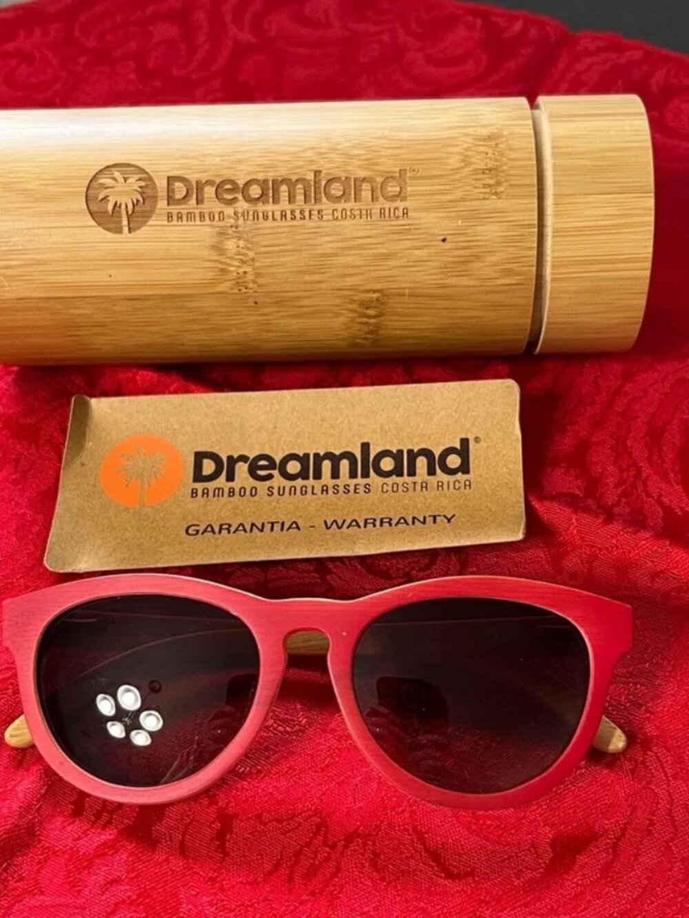 Dreamland Red Polarized Bamboo Sunglasses UV400 Costa Rica w/ Bamboo Case